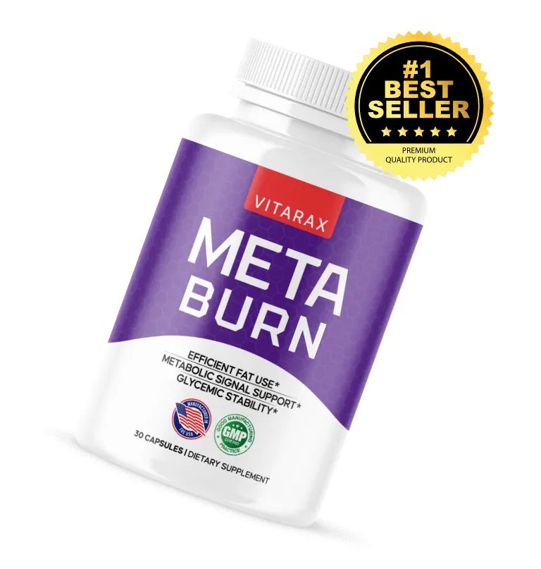 'Vitarax MetaBurn dietary supplement bottle for metabolism, energy, and weight management on a plain background.'