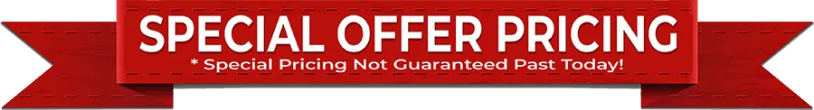 MetaBurn special offer pricing discount ribbon banner. Features promotional text stating special pricing not guaranteed past today for weight loss supplement buyers in the USA.